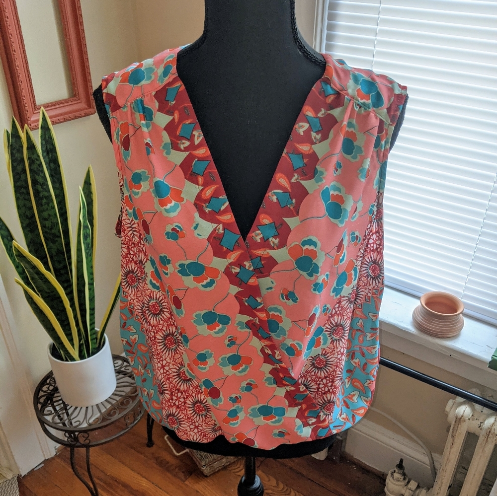Alison Joy women's faux wrap v-neck blouse L silky